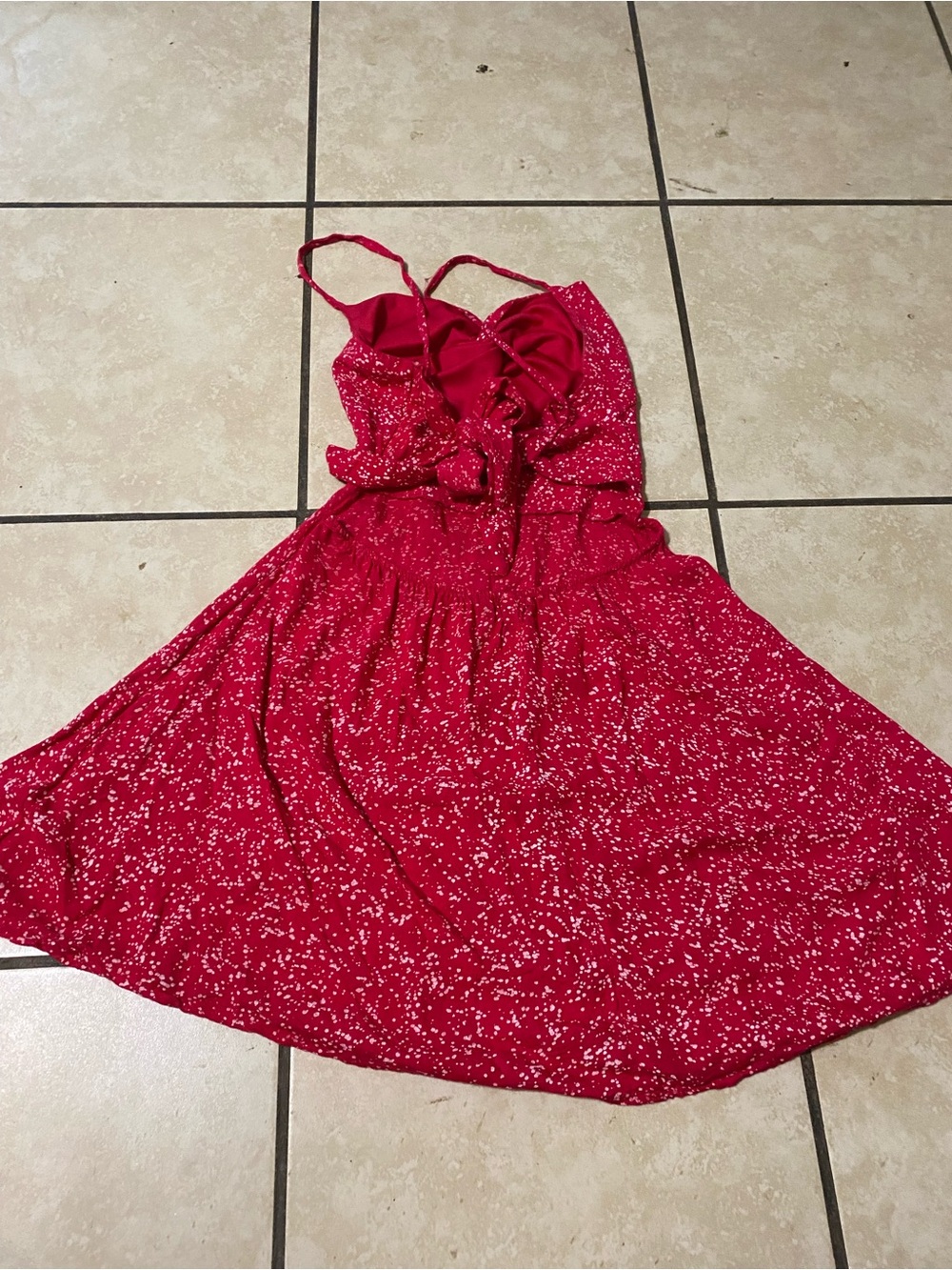 Girls' Bright Red Spotted Sundress with Ruffle Bodice